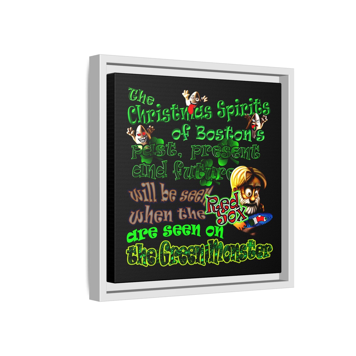 christmas spirits of boston - framed canvas art (black)