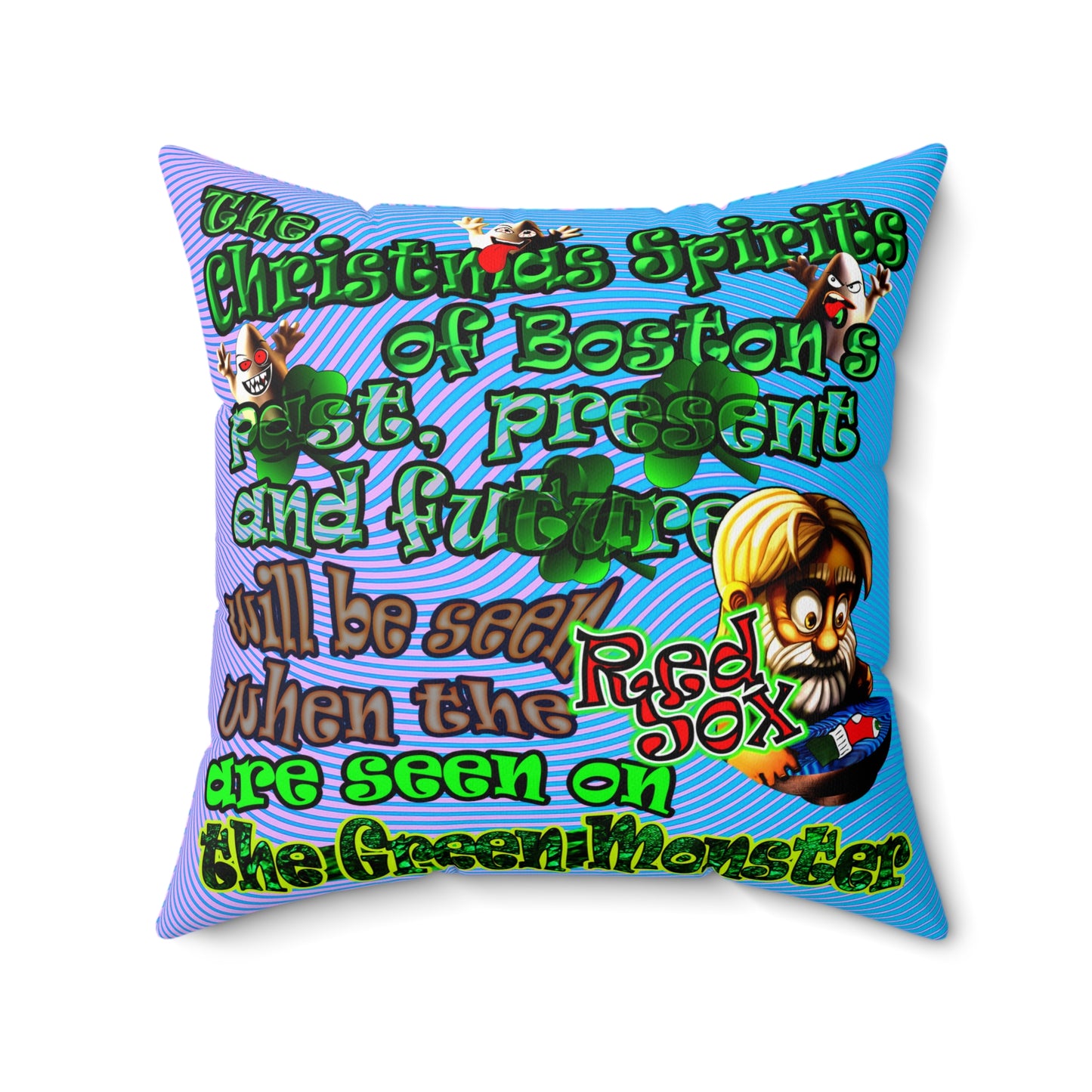 christmas spirits of boston - Spun Polyester Square Pillow - (light blue-purple wave)