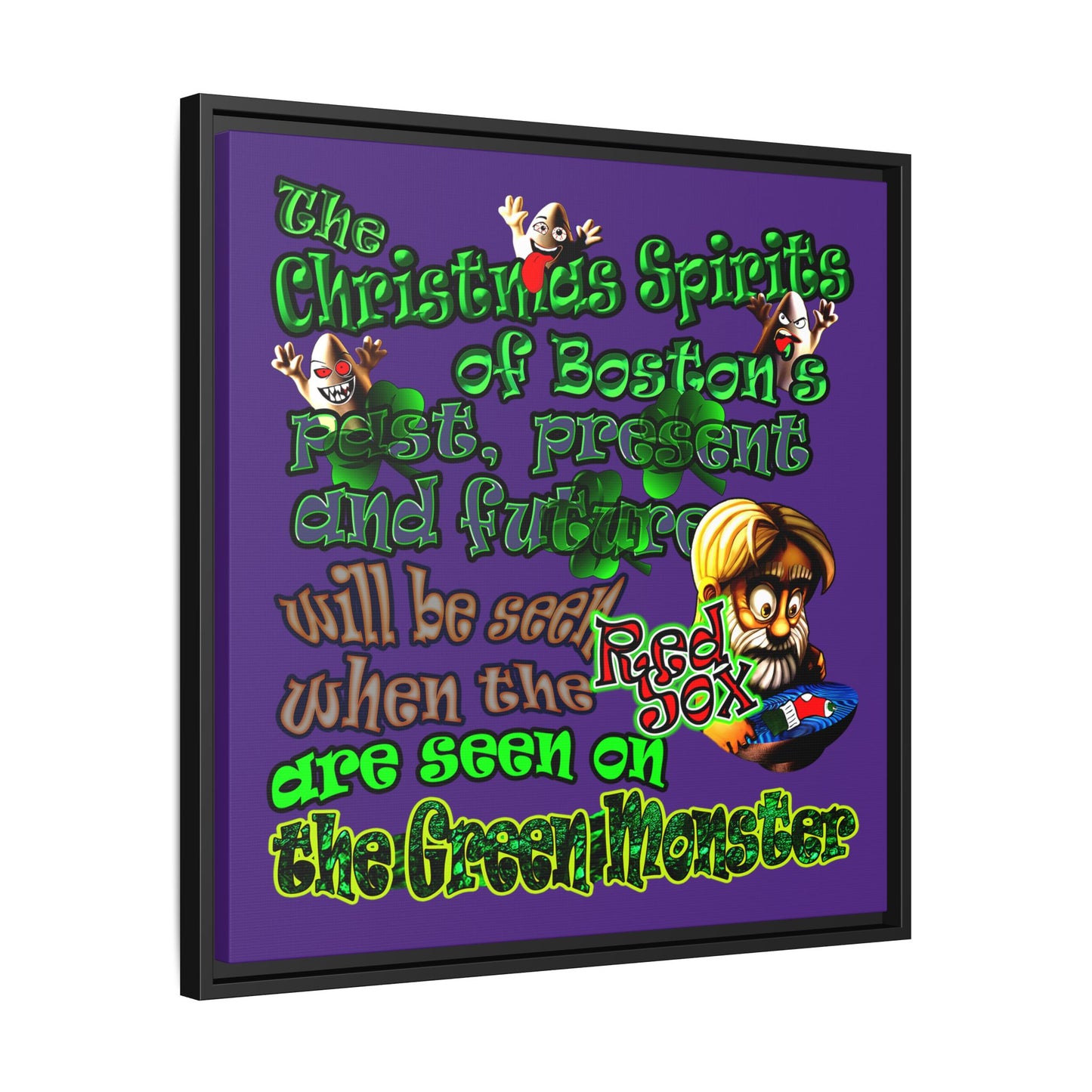 christmas spirits of boston - framed canvas art (purple)