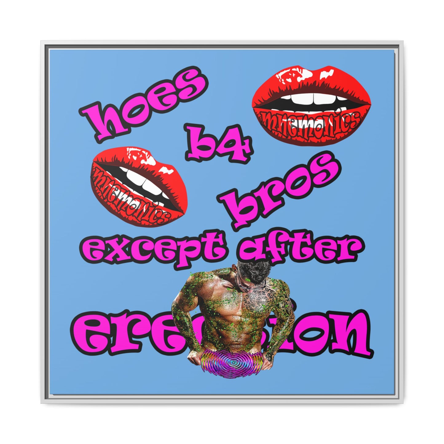 hoes b4 bros - framed canvas art (light blue)