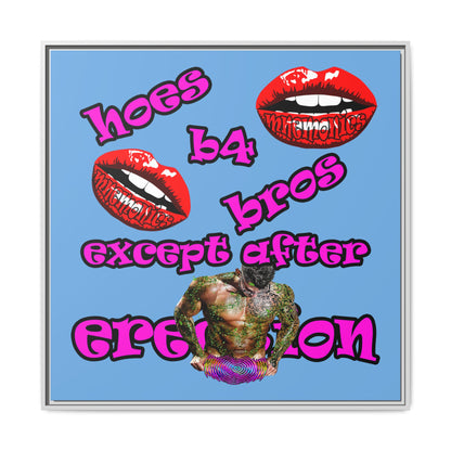 hoes b4 bros - framed canvas art (light blue)