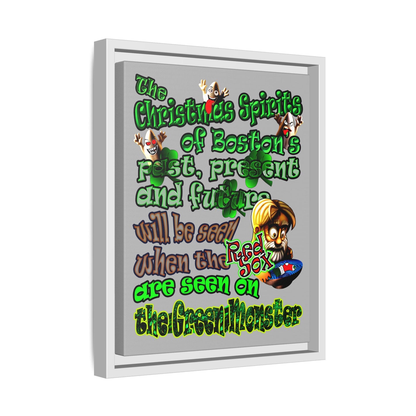 christmas spirits of boston - framed canvas art (light grey)