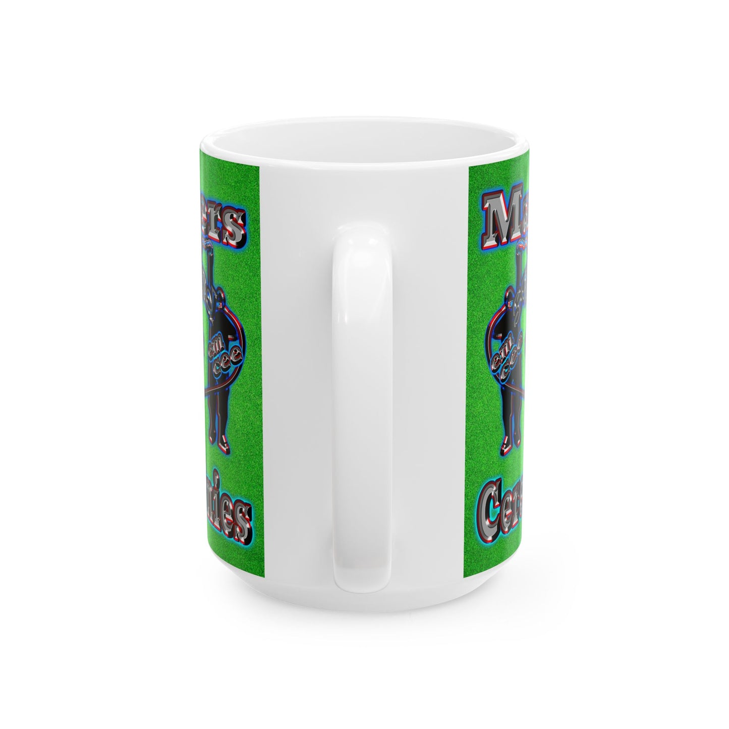 em cee squared - White Mug (green turf)