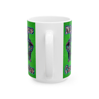 em cee squared - White Mug (green turf)