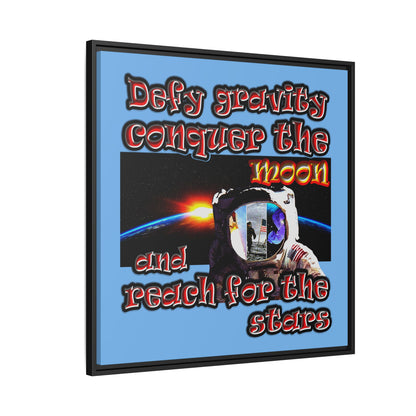 defy conquer reach - framed canvas art (light blue)