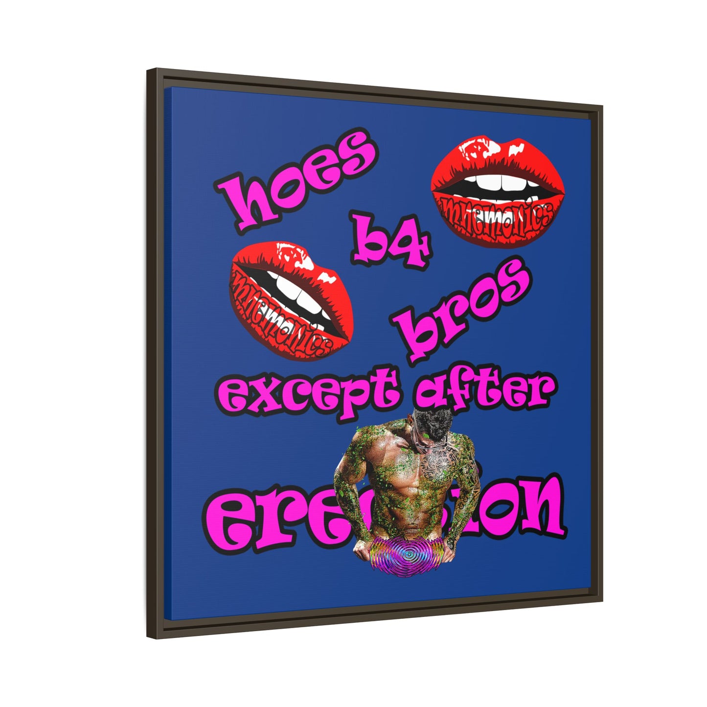 hoes b4 bros - framed canvas art (dark blue)