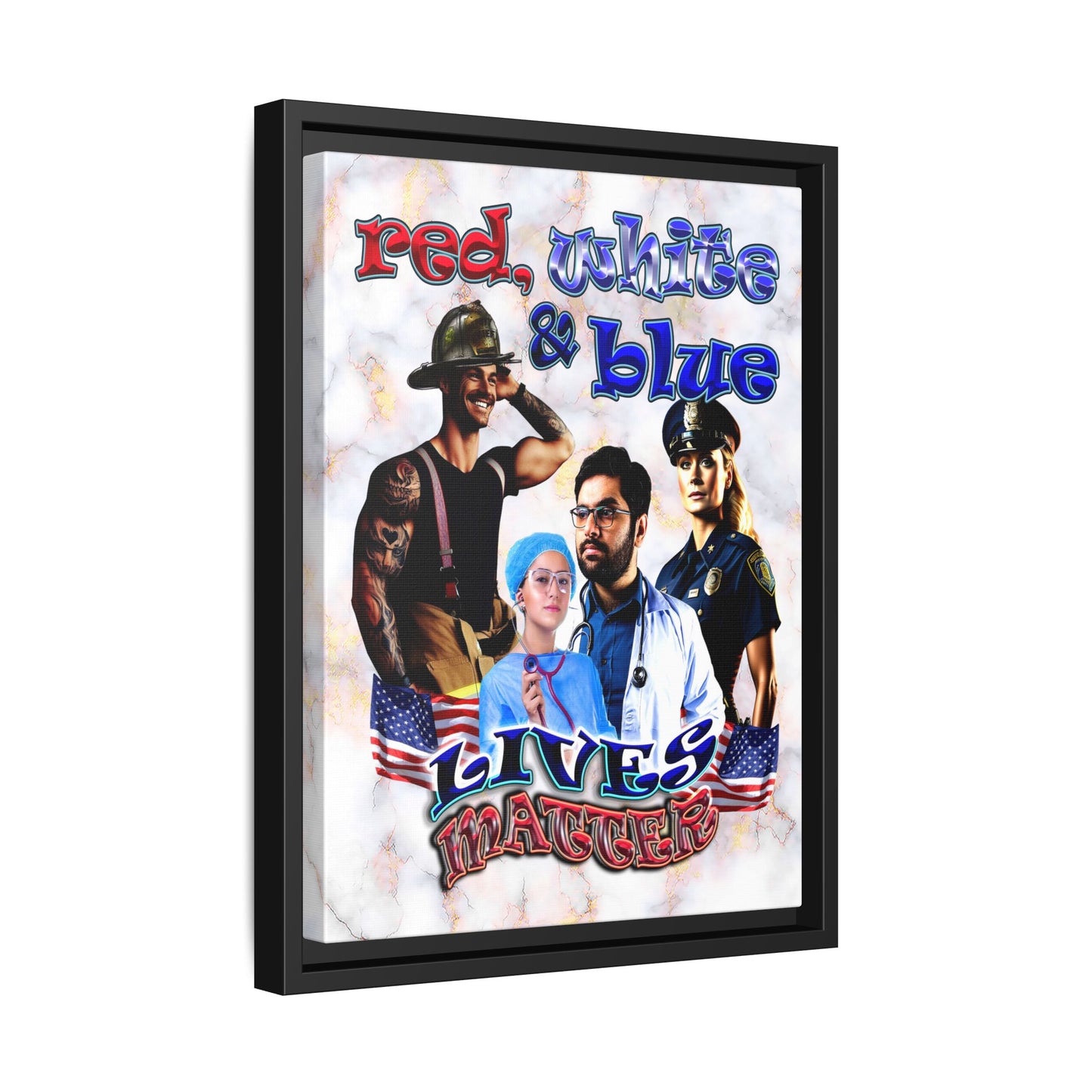 rw&b lives matter - framed canvas art (white marble)