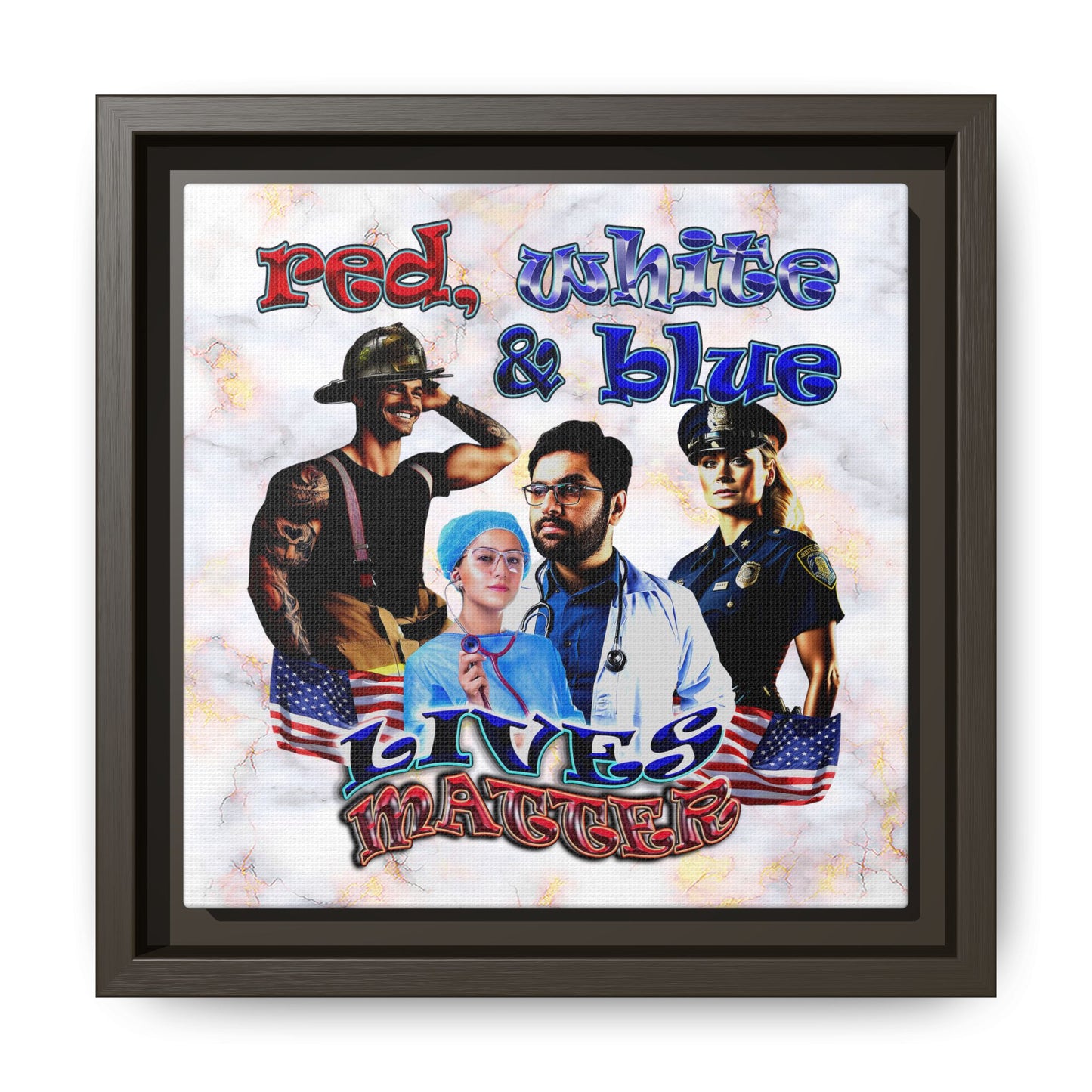 rw&b lives matter - framed canvas art (white marble)