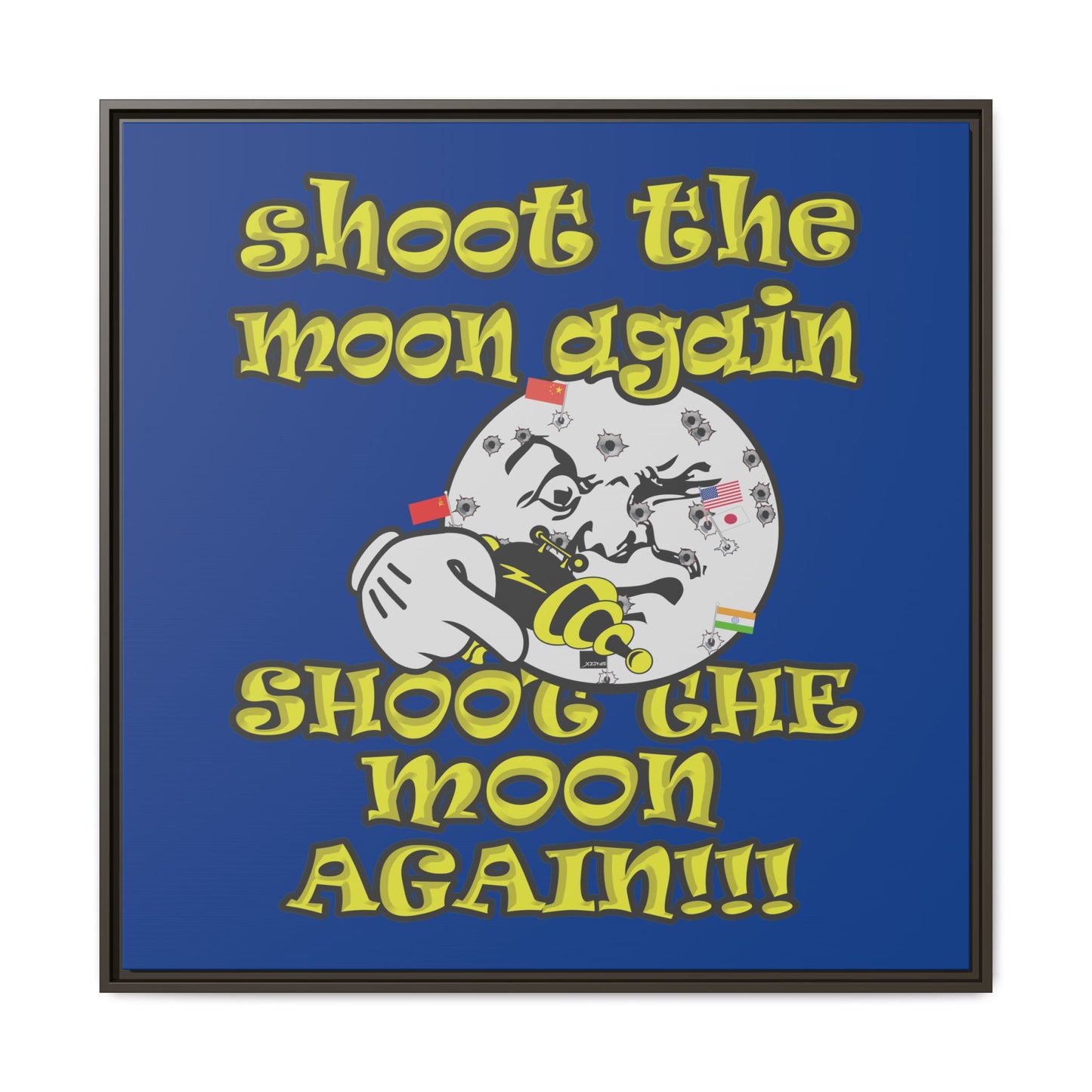 shoot the moon again - framed canvas art (dark blue)