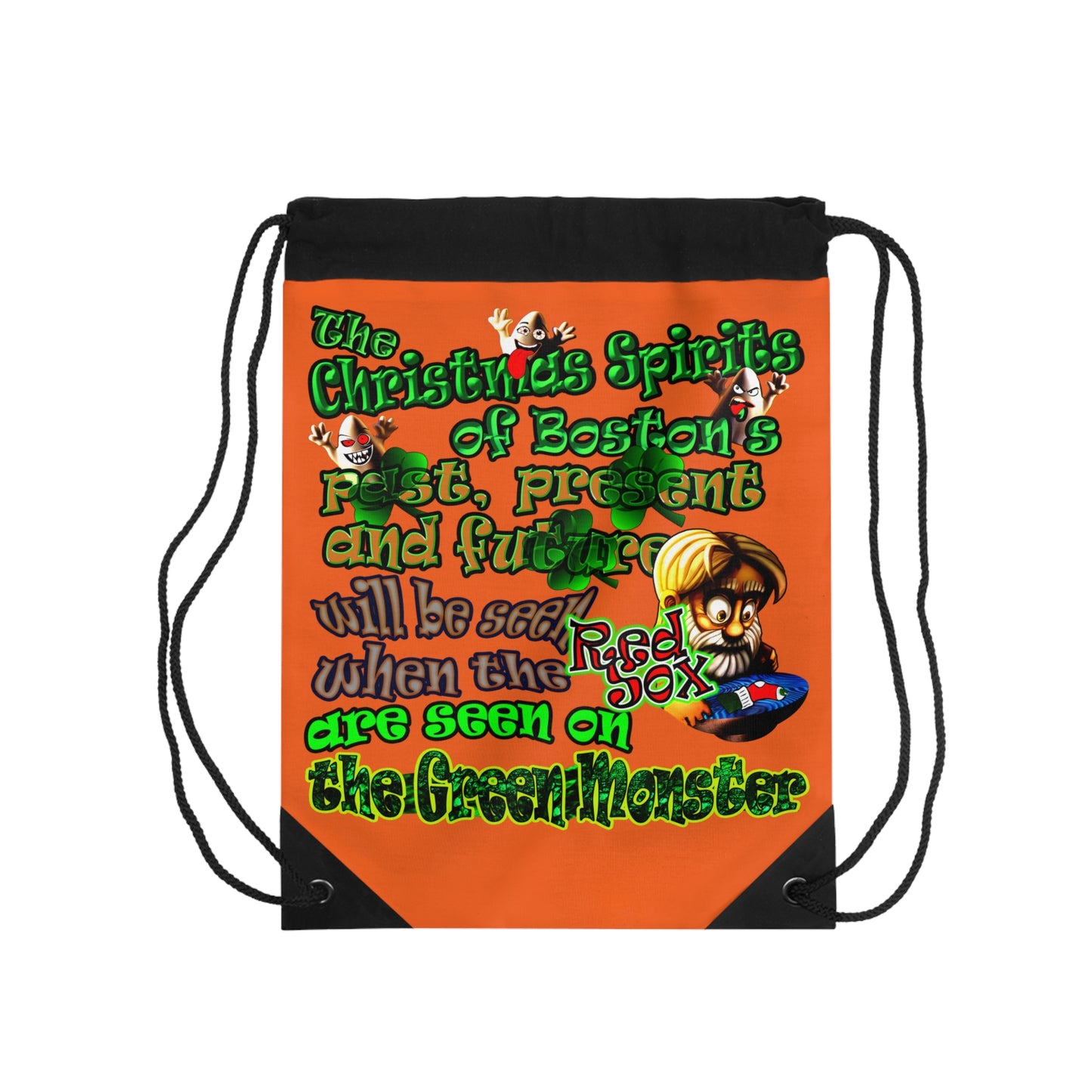 christmas spirits of boston - Drawstring Bag (orange)