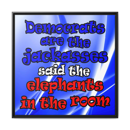 donkeys and elephants - framed canvas art (blue-white wave)