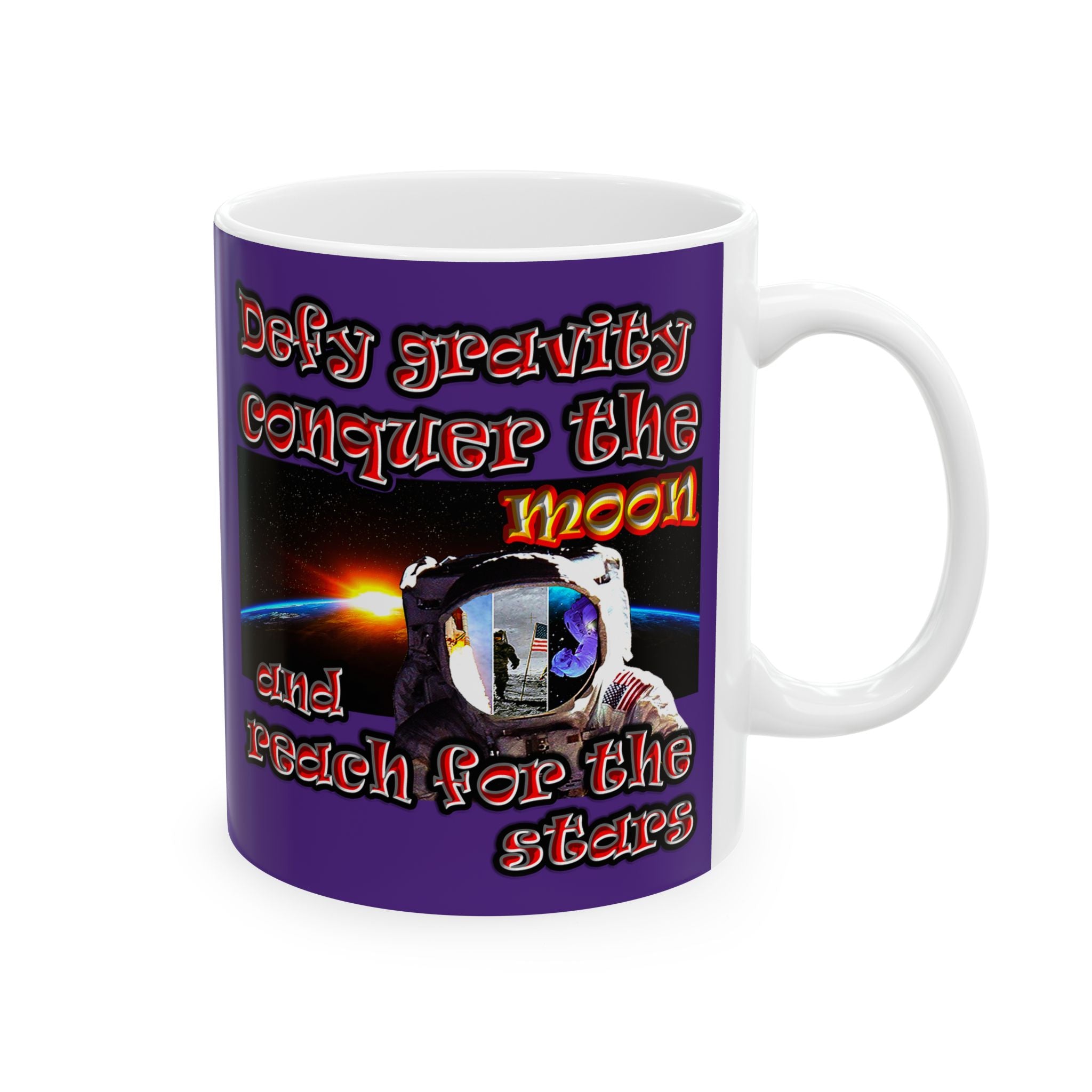 defy conquer reach - White Mug (purple)