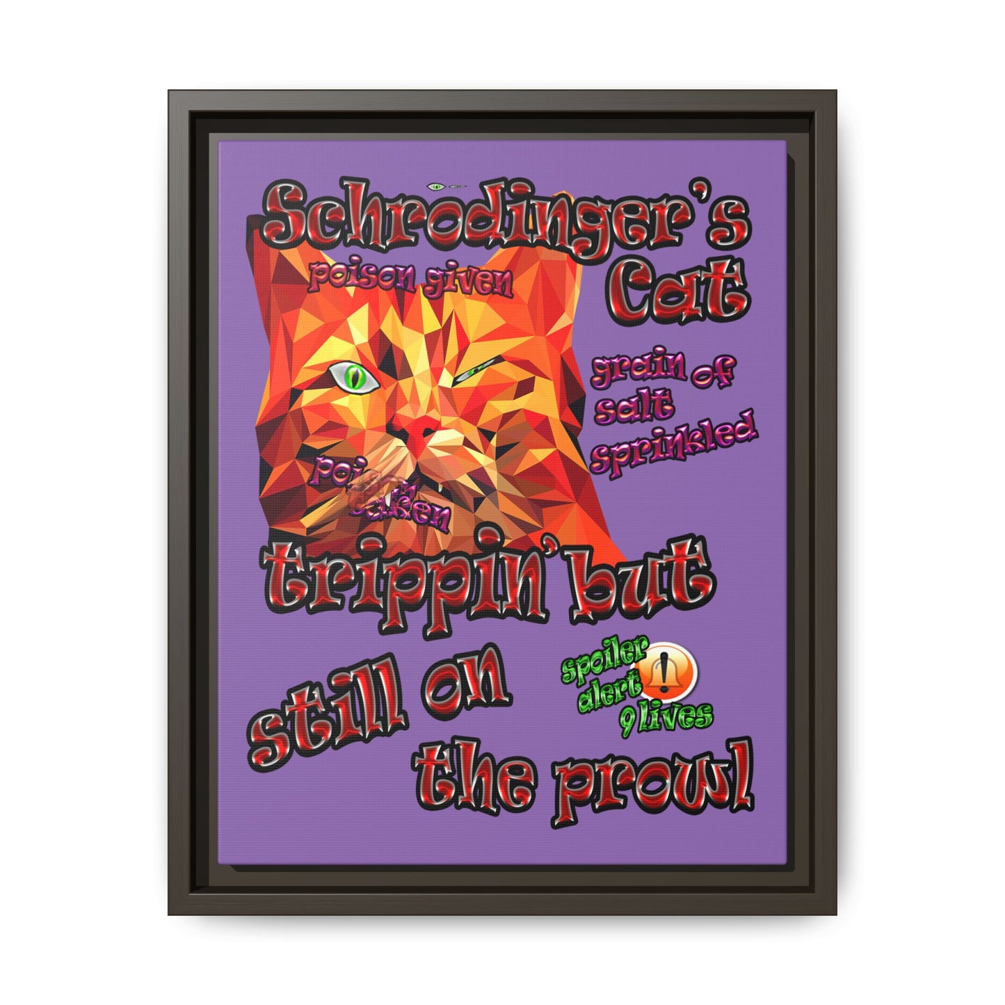 schrodinger's cat - framed canvas art (light purple)