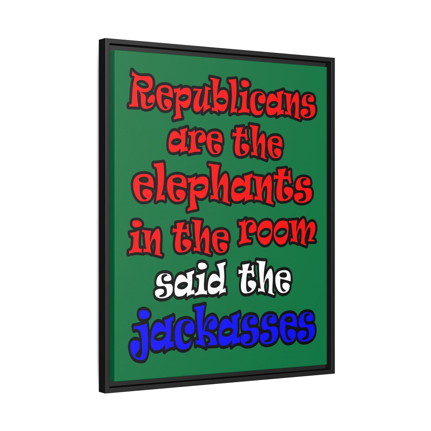 donkeys and elephants - framed canvas art (dark green)