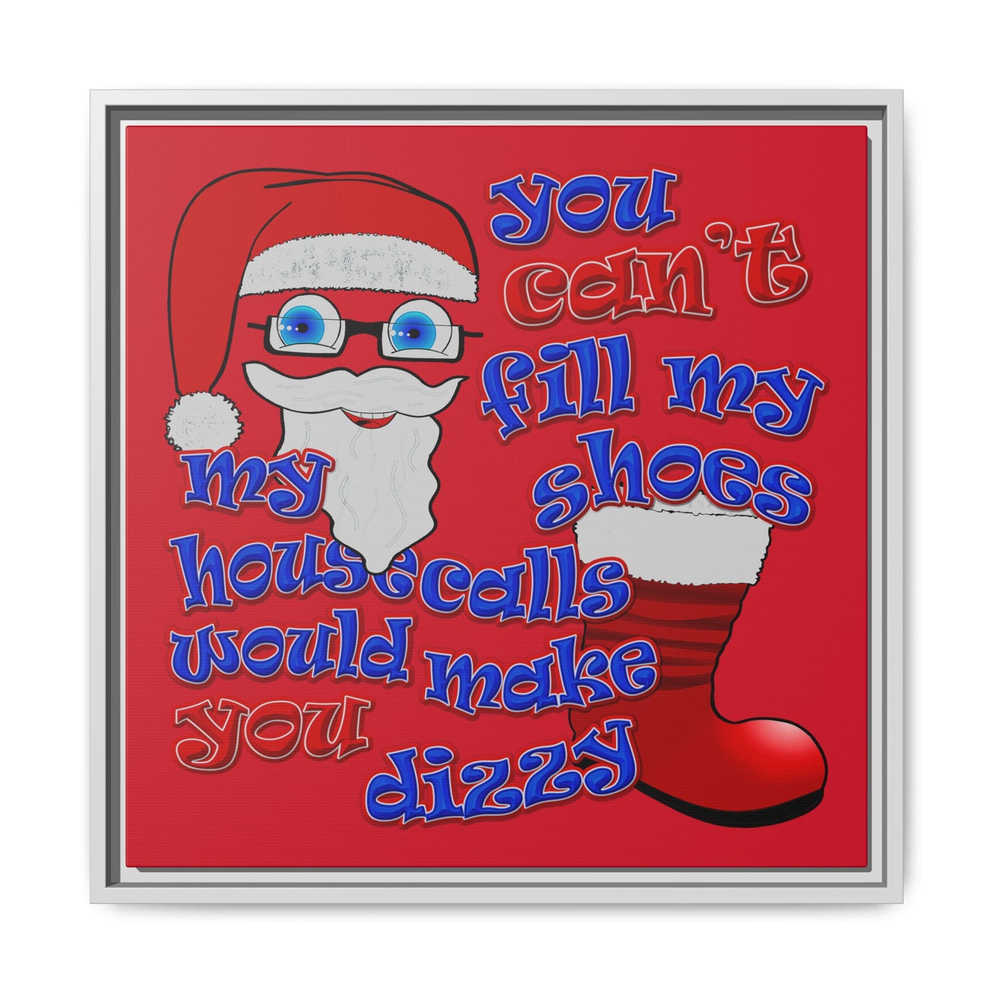 santa's shoes - framed canvas art (dark red)