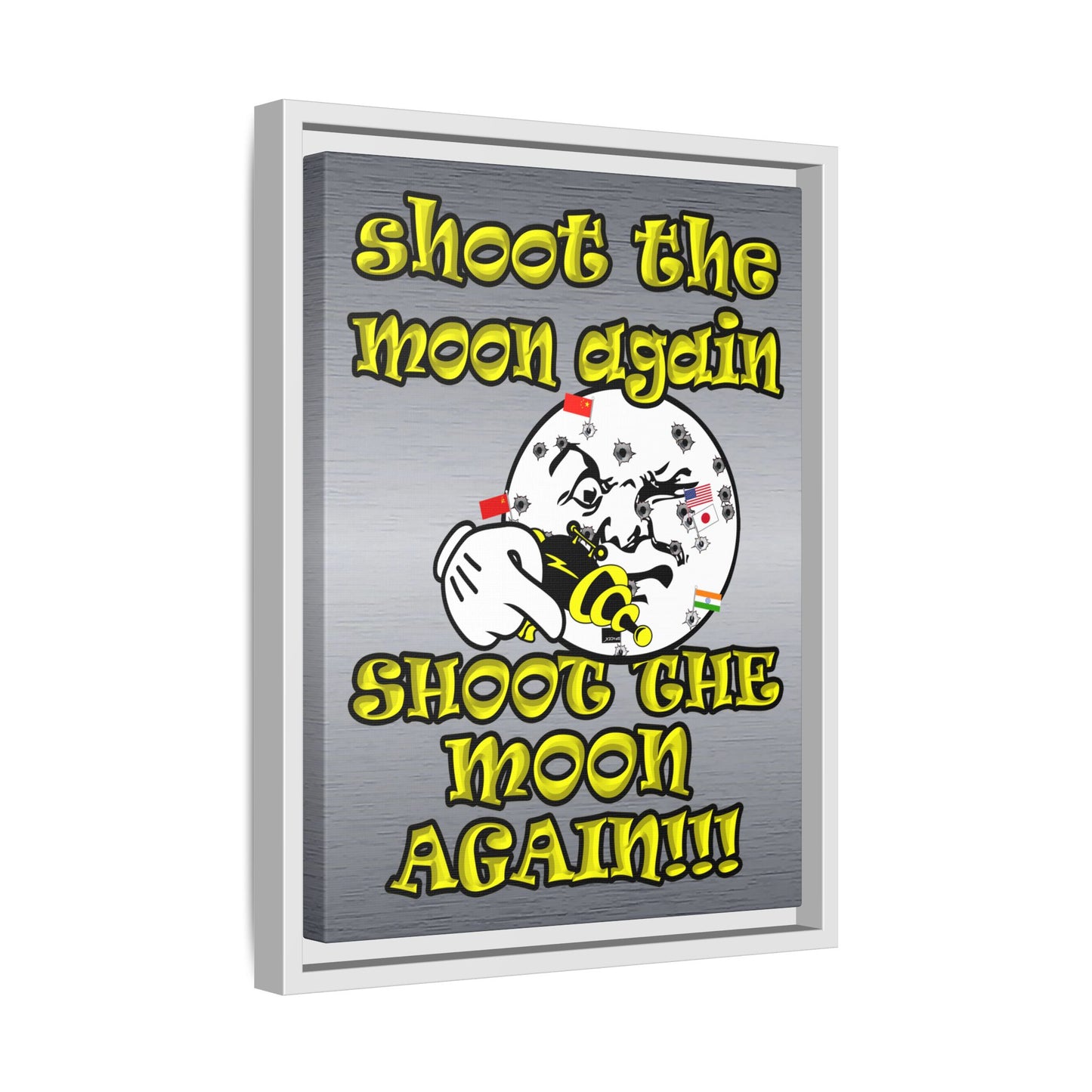 shoot the moon again - framed canvas art (brushed nickel)