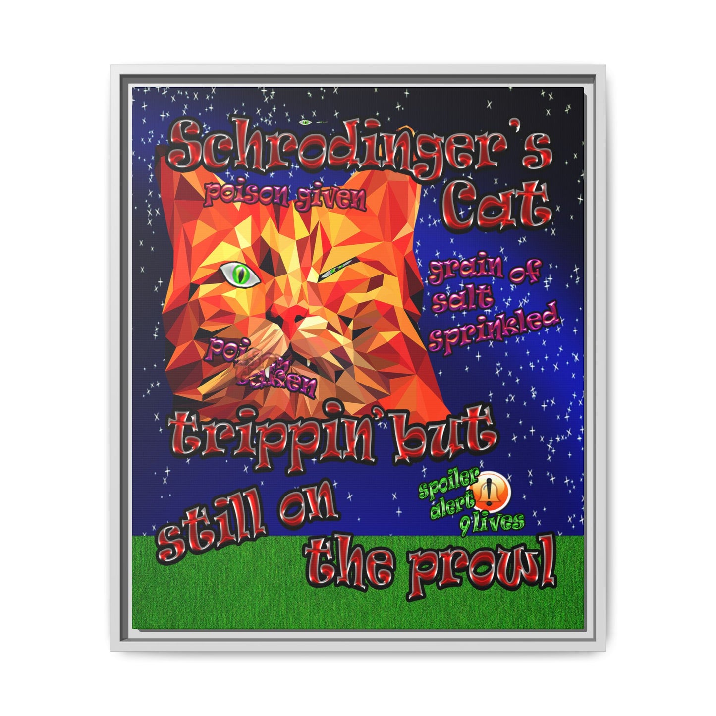 schrodinger's cat - framed canvas art ('snoops' background)