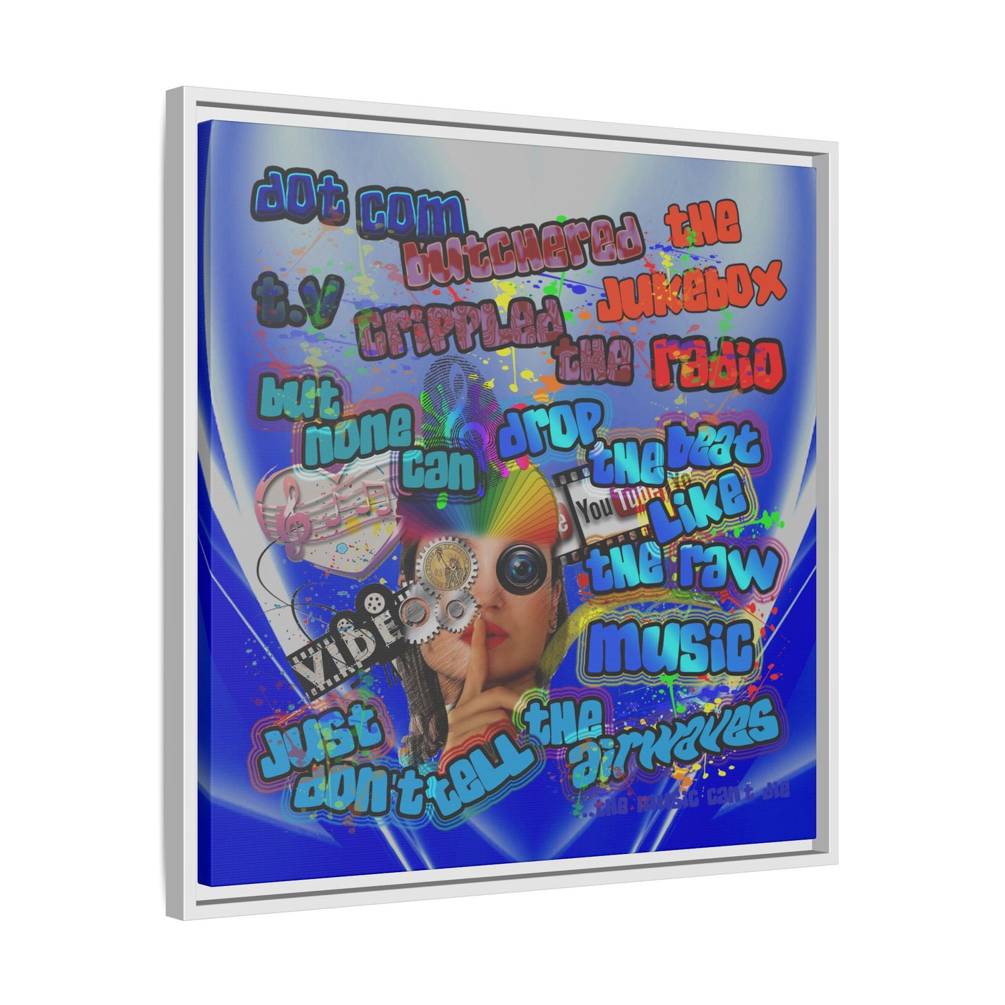 drop the beat - framed canvas art (blue-white wave)