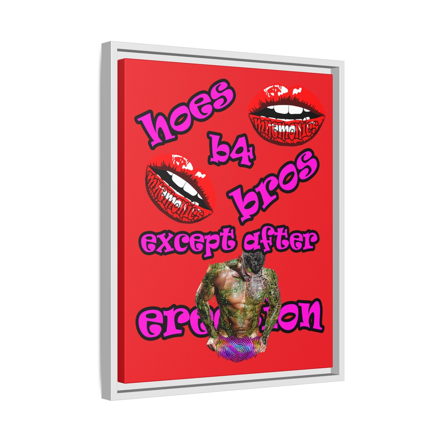 hoes b4 bros - framed canvas art (red)