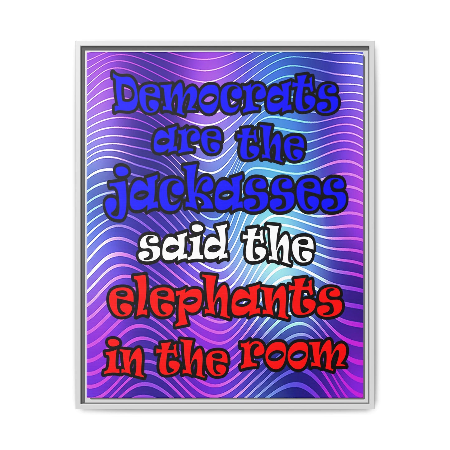 donkeys and elephants - framed canvas art (purple wave)