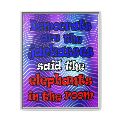 donkeys and elephants - framed canvas art (purple wave)