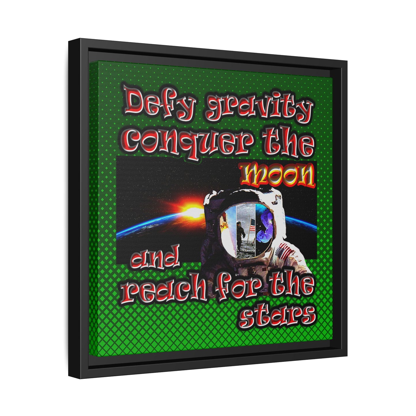defy conquer reach - framed canvas art (logo green)