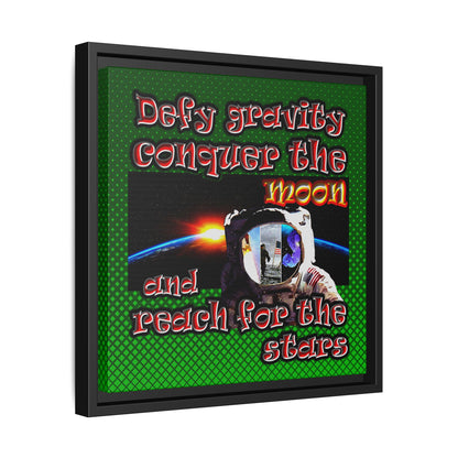 defy conquer reach - framed canvas art (logo green)