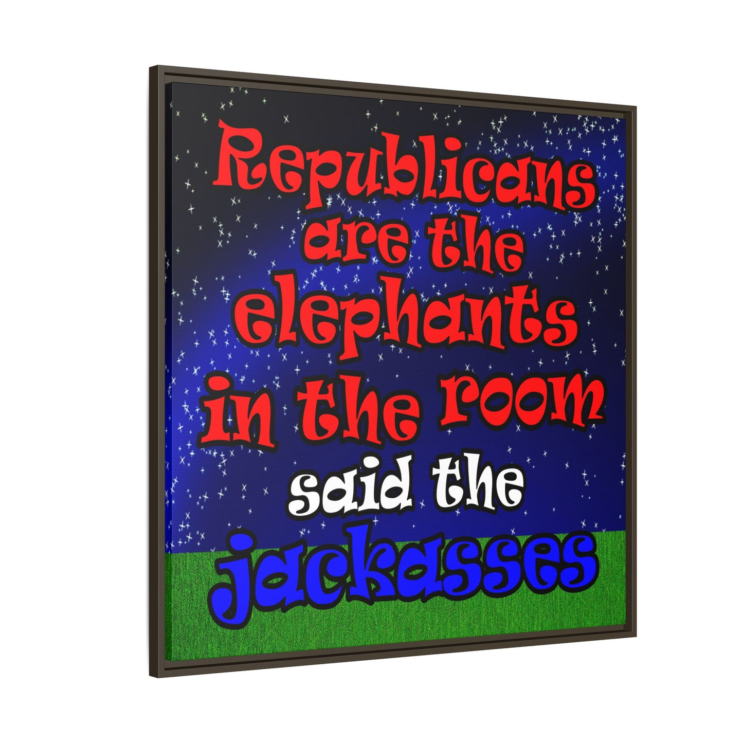 donkeys and elephants - framed canvas art ('snoops' background)