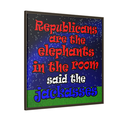 donkeys and elephants - framed canvas art ('snoops' background)
