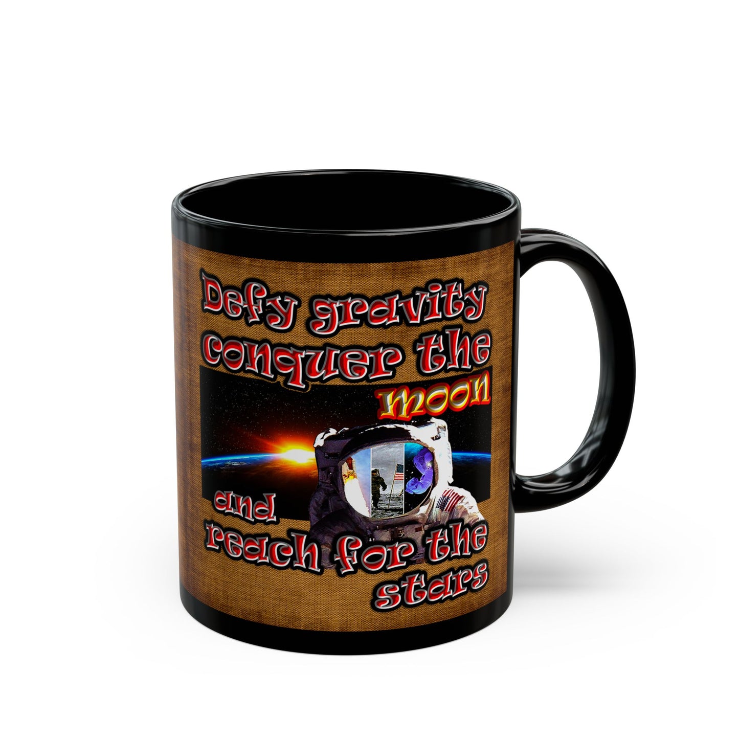 defy conquer reach - Black Mug (brown papyrus)