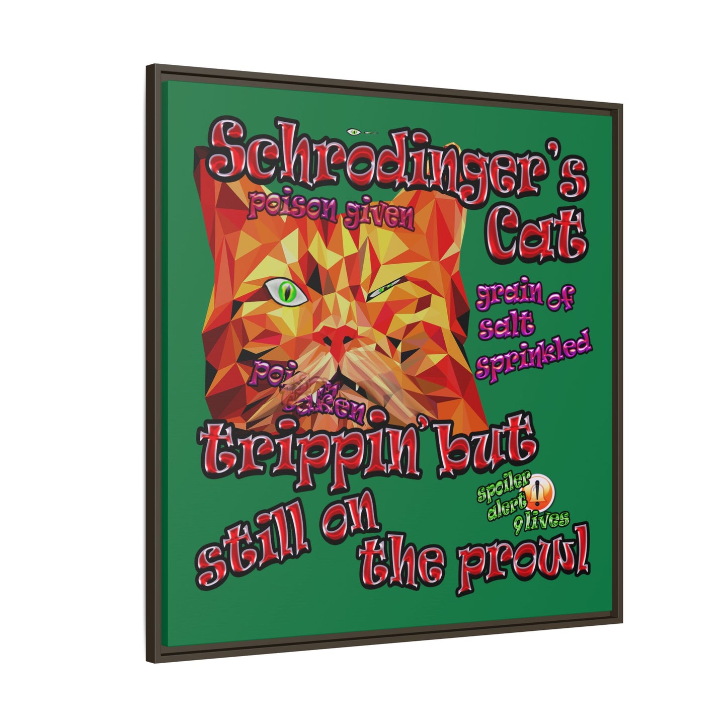 schrodinger's cat - framed canvas art (dark green)
