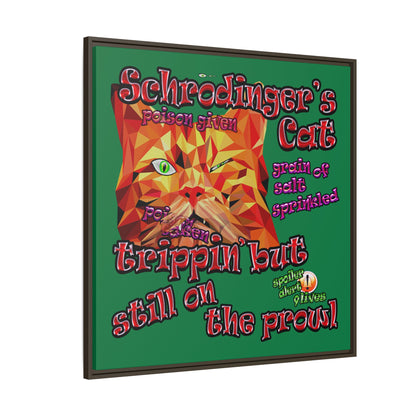 schrodinger's cat - framed canvas art (dark green)