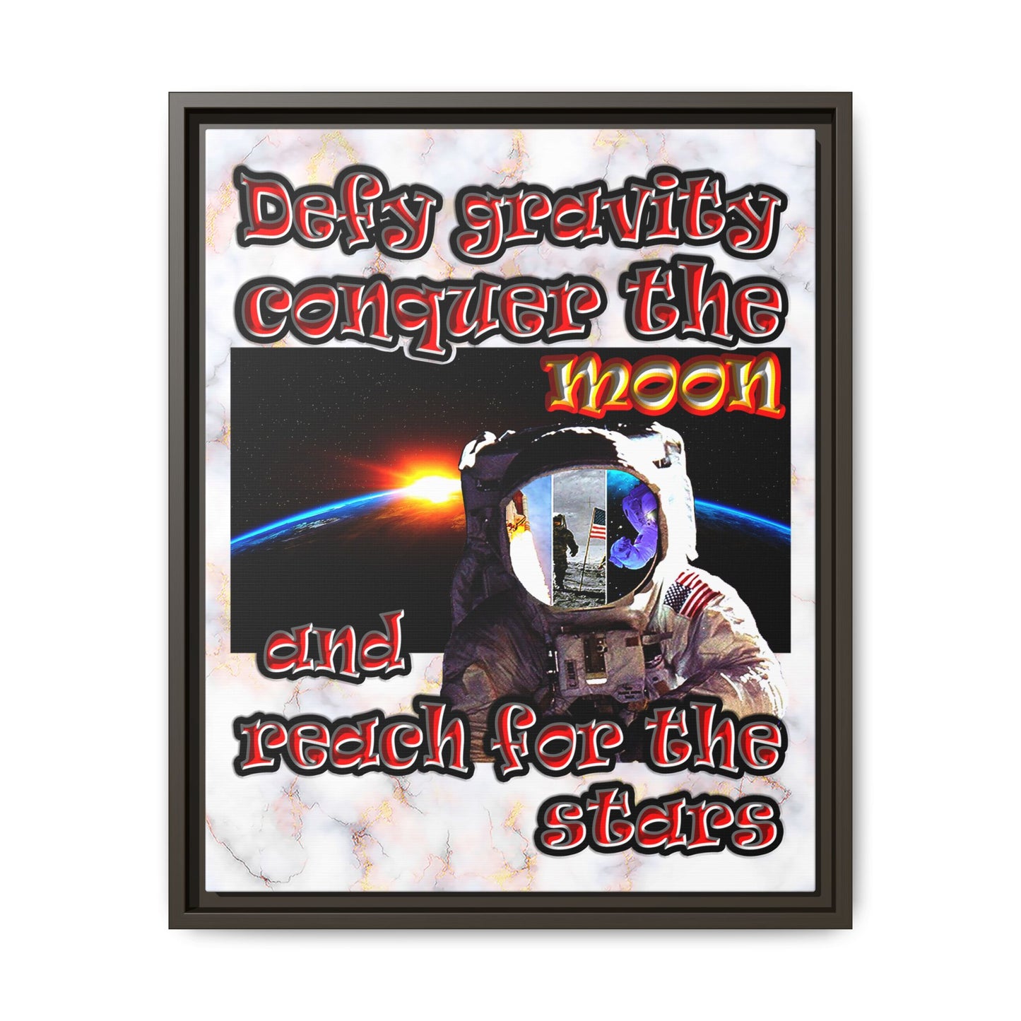 defy conquer reach - framed canvas art (white marble)