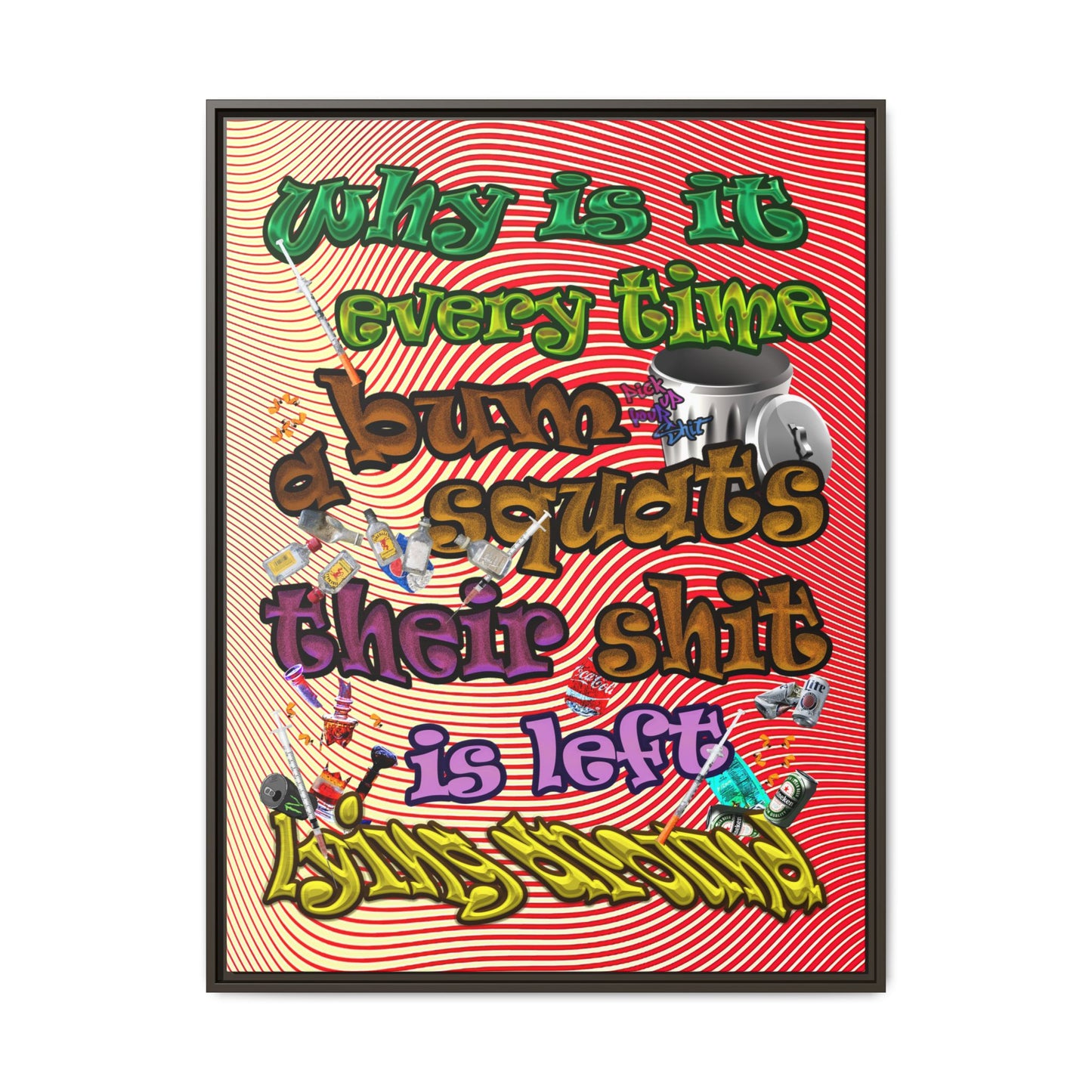 the bum's shit - framed canvas art (yellow-orange wave)