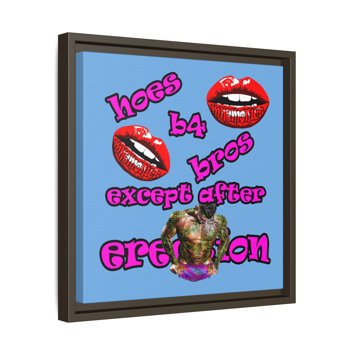 hoes b4 bros - framed canvas art (light blue)