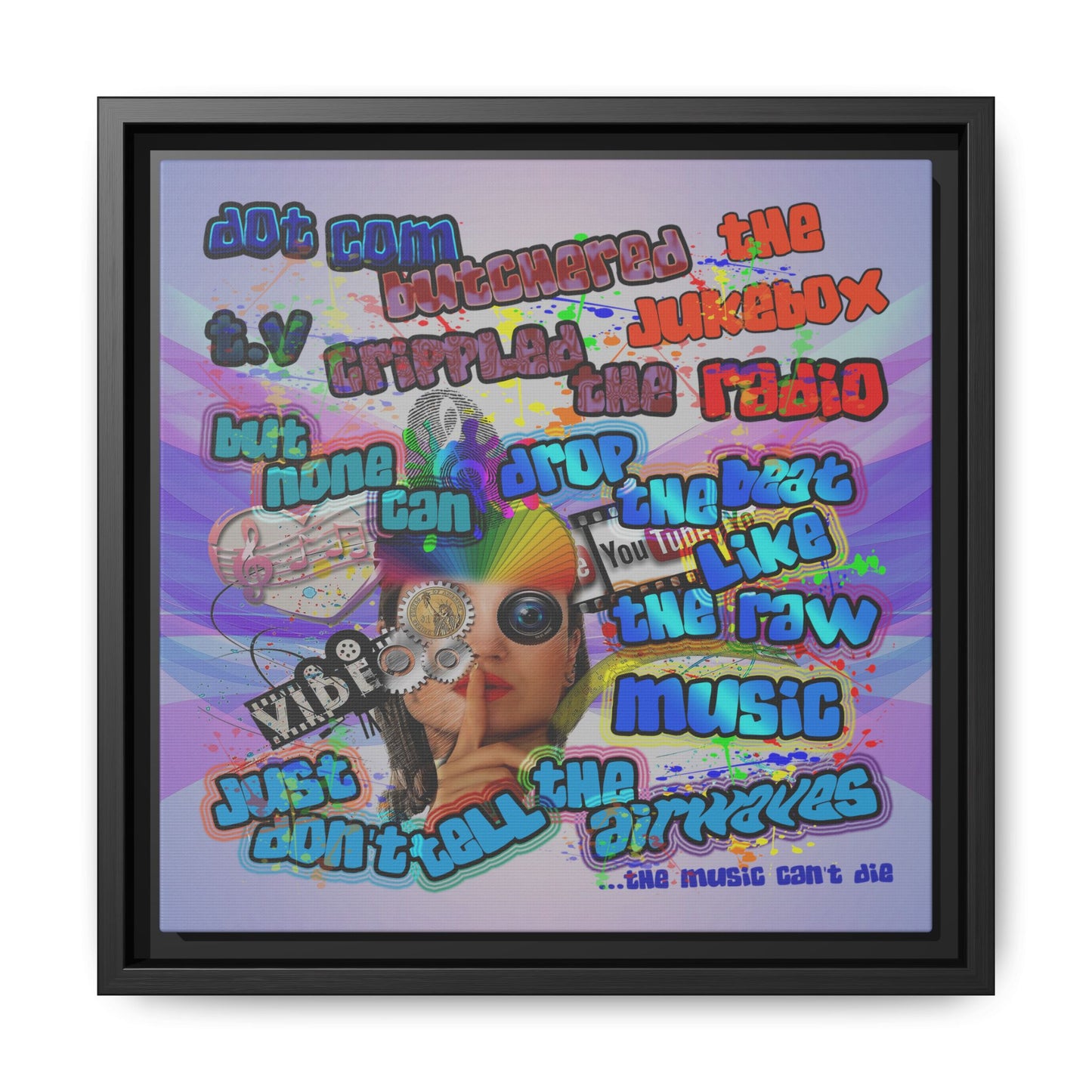 drop the beat - framed canvas art (light blue-pink wave)