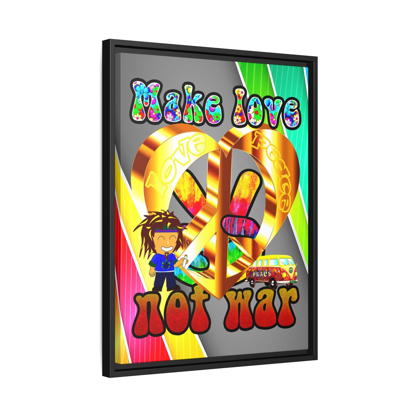 love peace - framed canvas art (rainbow split)
