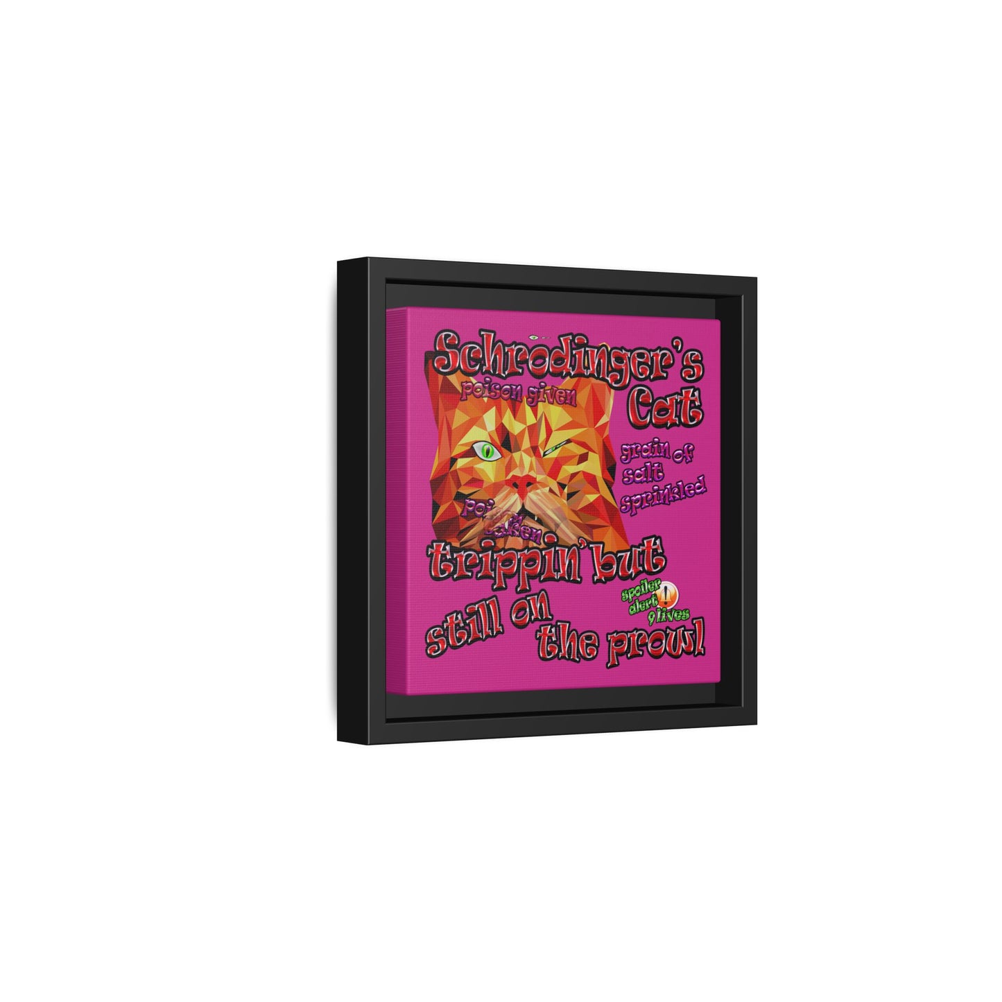 schrodinger's cat - framed canvas art (pink)