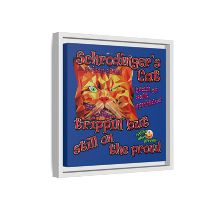 schrodinger's cat - framed canvas art (dark blue)