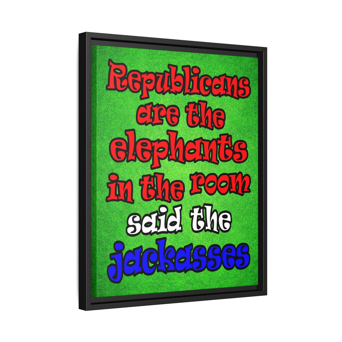 donkeys and elephants - framed canvas art (green turf)