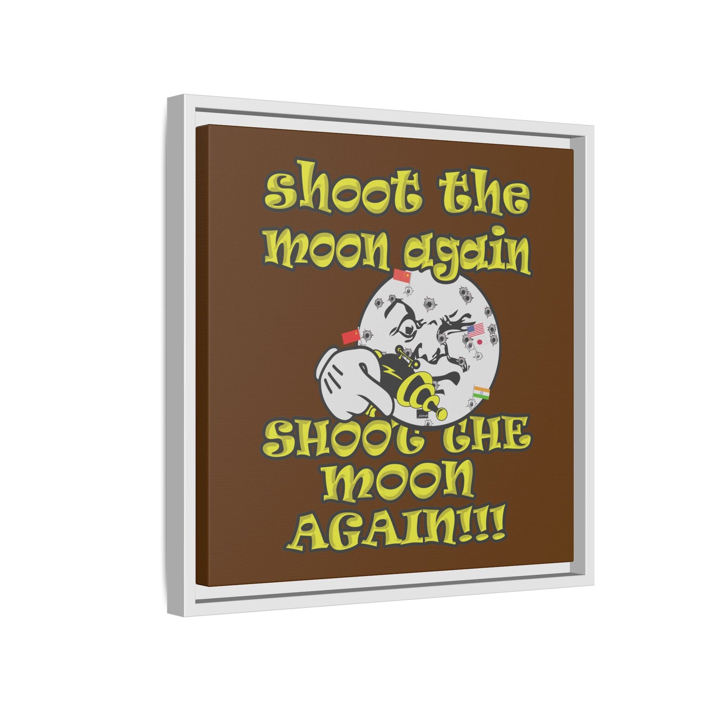 shoot the moon again - framed canvas art (brown)