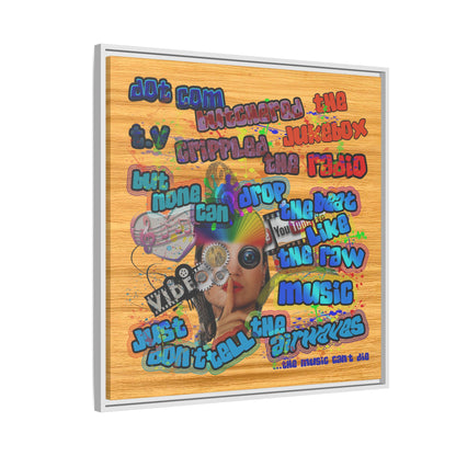 drop the beat - framed canvas art (butterscotch wood finish)