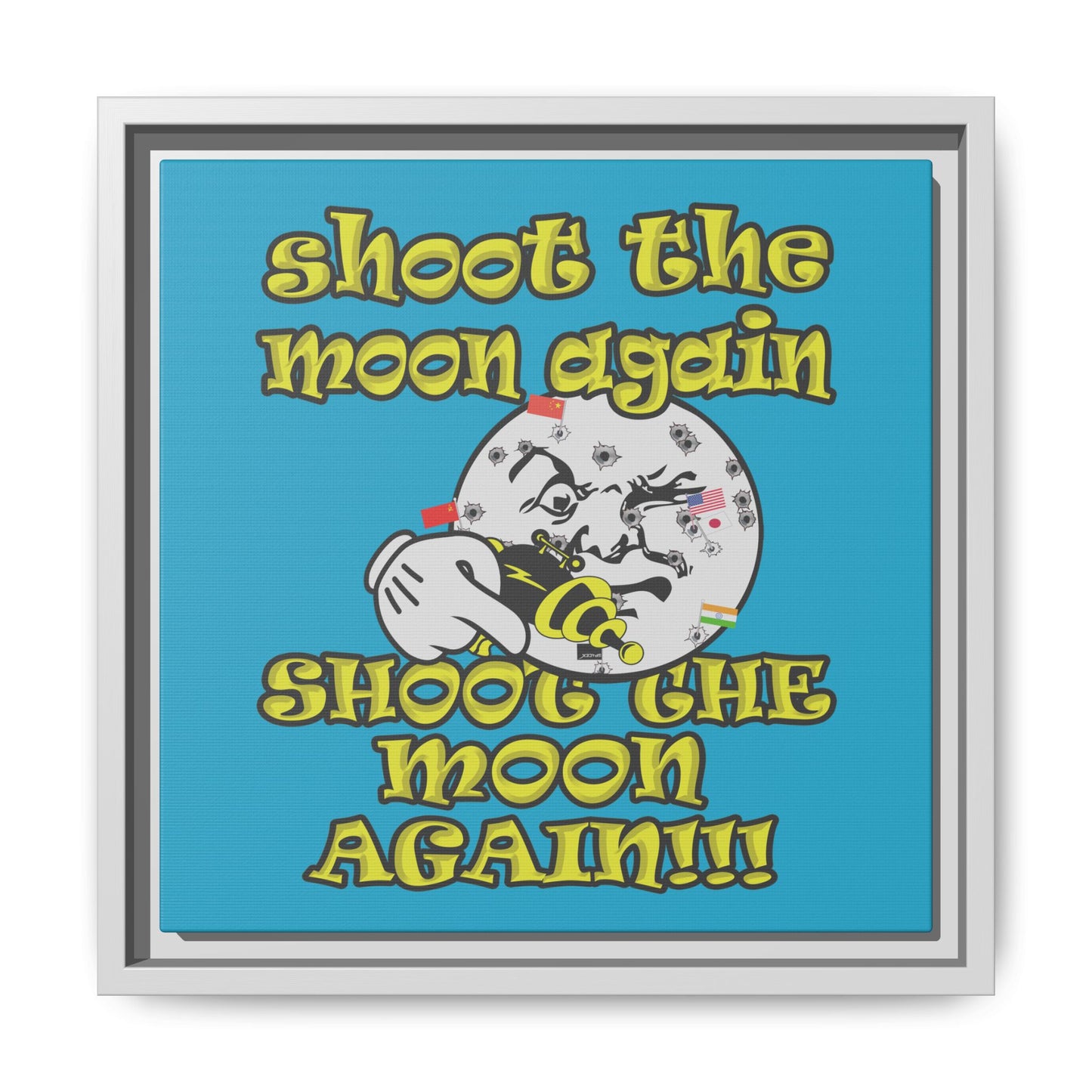 shoot the moon again - framed canvas art (turquoise)