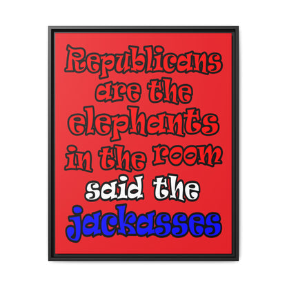 donkeys and elephants - framed canvas art (red)