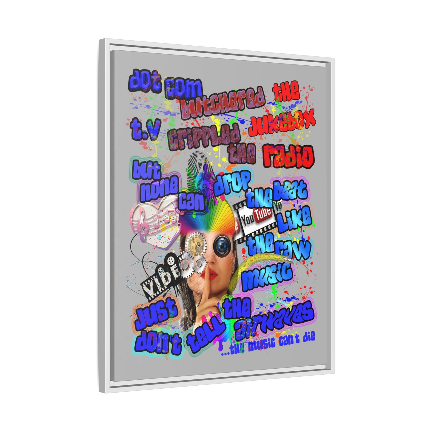 drop the beat - framed canvas art (light grey)