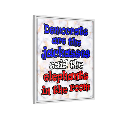 donkeys and elephants - framed canvas art (white marble)