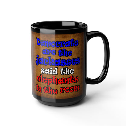 donkeys and elephants - Black Mug (brown papyrus)