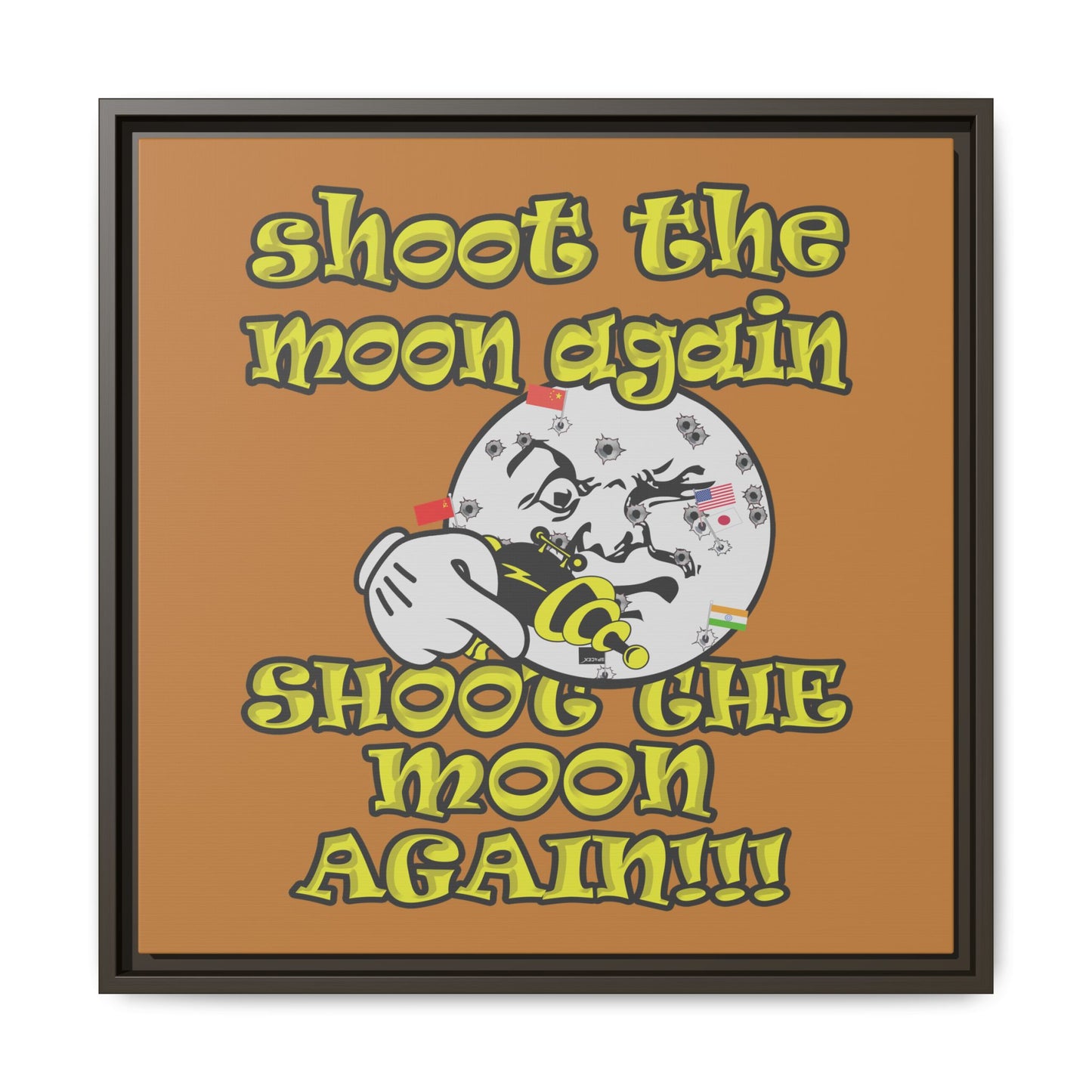 shoot the moon again - framed canvas art (light brown)