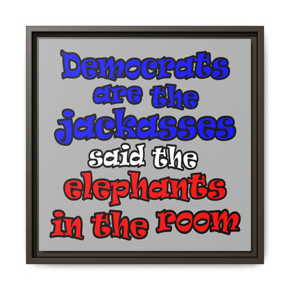 donkeys and elephants - framed canvas art (light grey)
