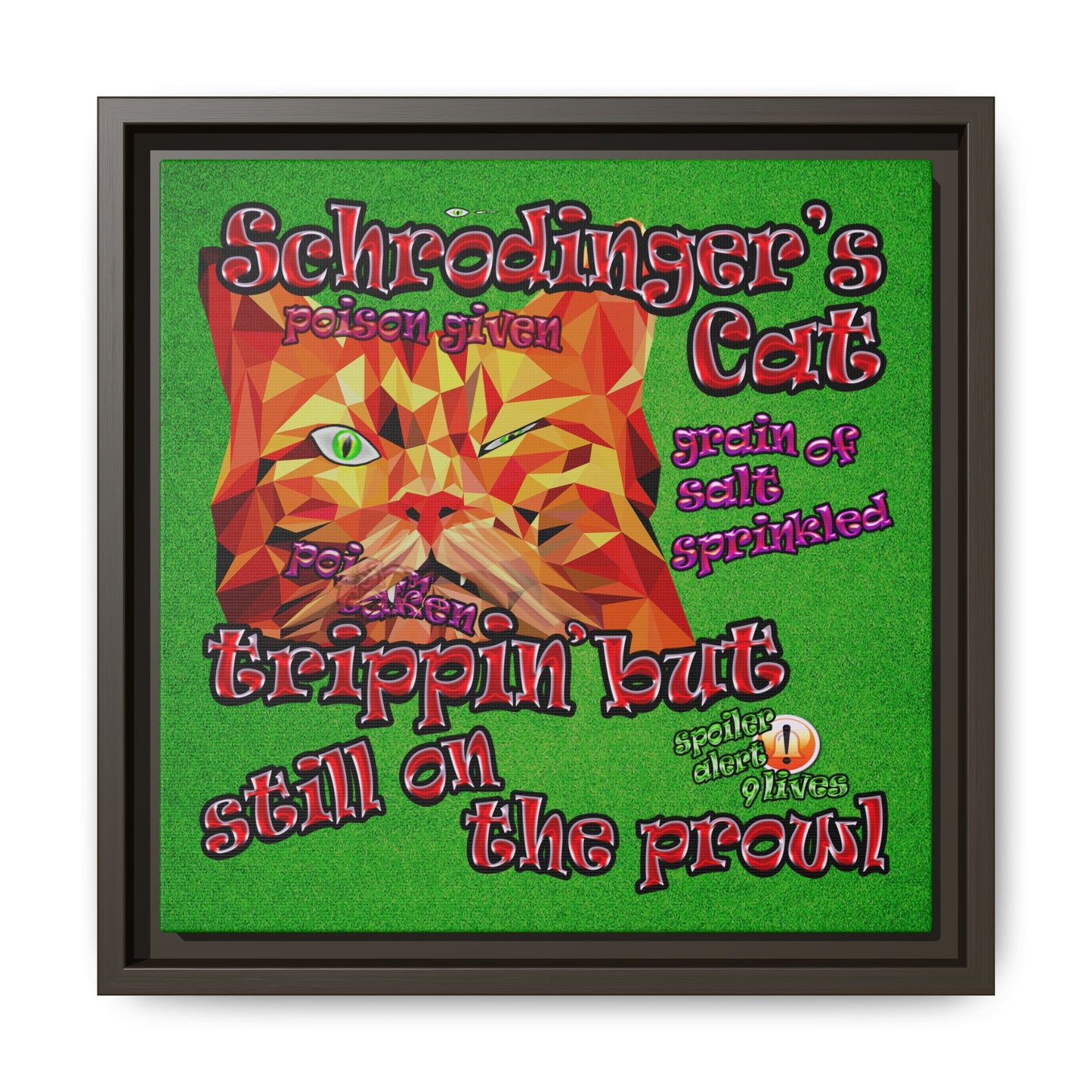 schrodinger's cat - framed canvas art (green turf)